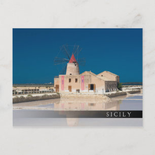 Postal Molinos de viento y salinas en la salina de Trapan