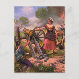 Postal Molly Pitcher dispara cañón en la batalla de Monmo