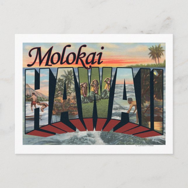 Postal Molokai, Hawái - Escenas de letras grandes (Anverso)