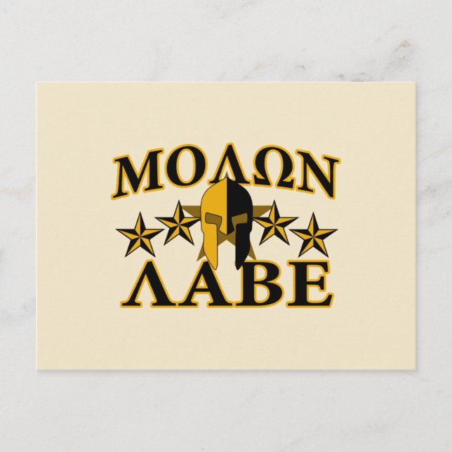 Postal Molon Labe Guerrero Espartano Casco Decoración Dor (Anverso)