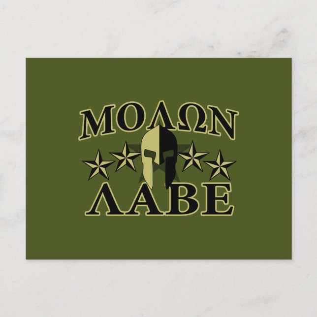 Postal Molon Labe Spartan 5 estrellas Olive Green (Anverso)