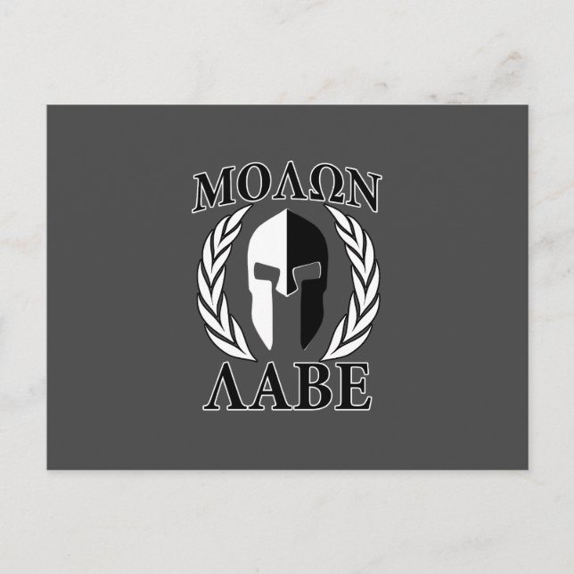 Postal Molon Labe Spartan Helmet Laurels Charcoal (Anverso)