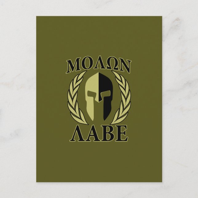 Postal Molon Labe Spartan Mask Laurelles Olive Green (Anverso)