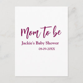Postal Mom to be baby shower name date pink simple minima