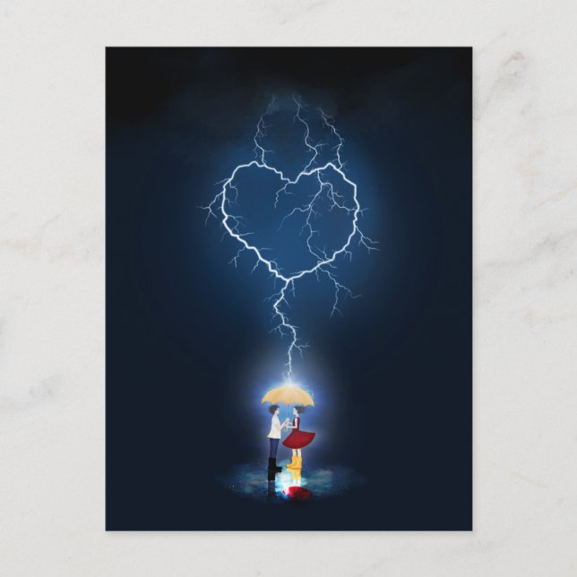 Postal Momento romántico "amoroso" bajo un paraguas (Anverso)