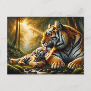 Postal Momento Tierno en Pintura de Naturaleza