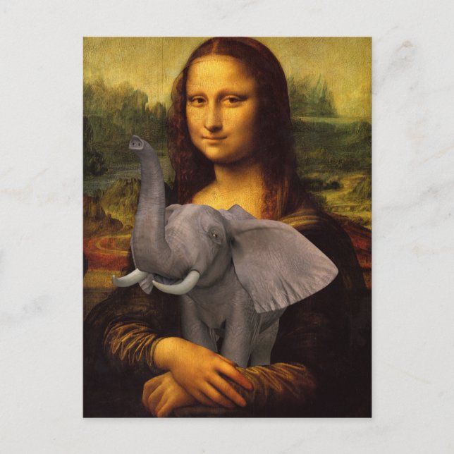 Postal Mona Lisa apoya la conciencia sobre el elefante (Anverso)