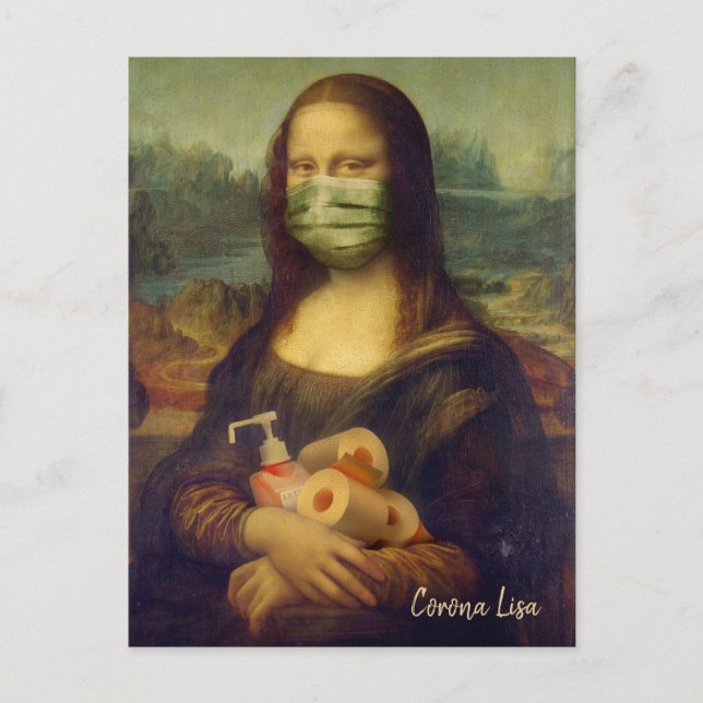 Postal Mona Lisa Con Máscara, Papel Higiénico, Sanitizado (Anverso)