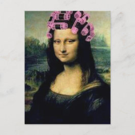 Postal Mona Lisa con rodillos de pelo rosado Leonardo da