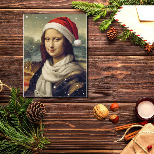 Postal Mona Lisa con sombrero de Santa - vibraciones fest