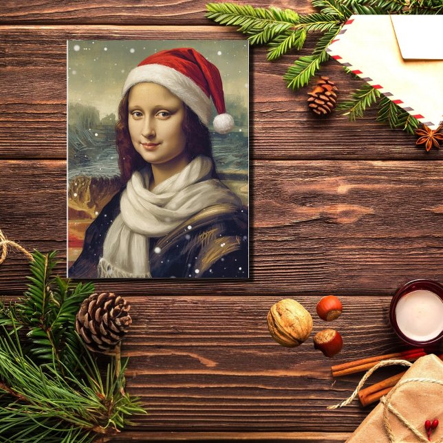 Postal Mona Lisa con sombrero de Santa - vibraciones fest (Subido por el creador)