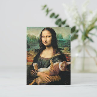 Postal Mona Lisa con su gato Leonardo da Vinci