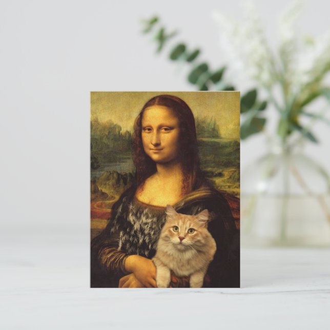 Postal Mona Lisa con un gato (piel de gato) Amantes de ma (Anverso de pie)