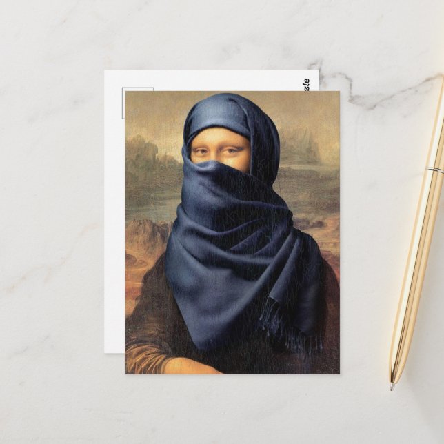 Postal Mona Lisa con una bufanda Leonardo da Vinci (Anverso/Reverso In Situ)