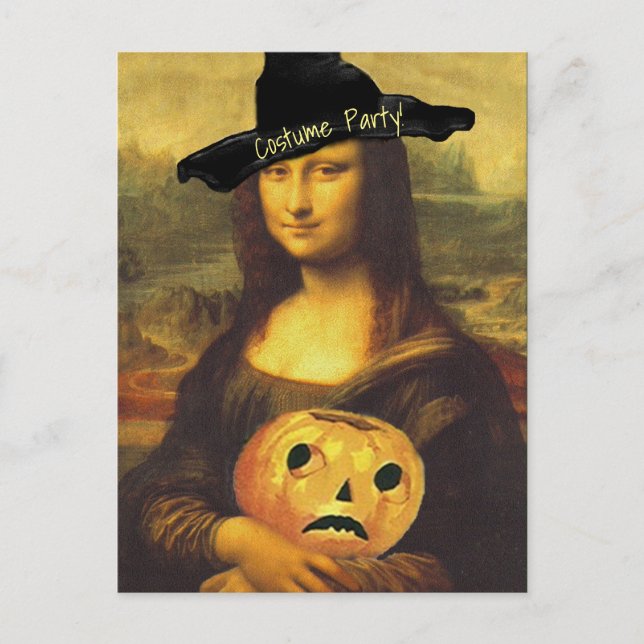 Postal Mona Lisa Fiesta de disfraces de Halloween invita  (Anverso)