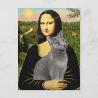 Postal Mona Lisa - gato Azul Ruso