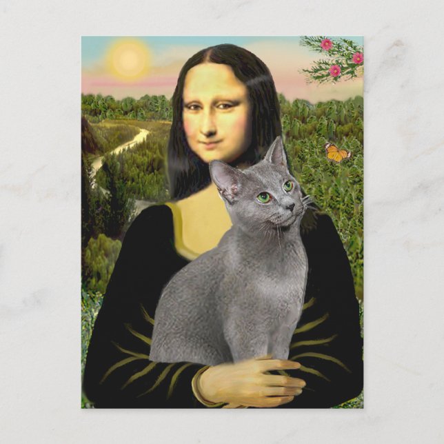 Postal Mona Lisa - Gato azul ruso (Anverso)