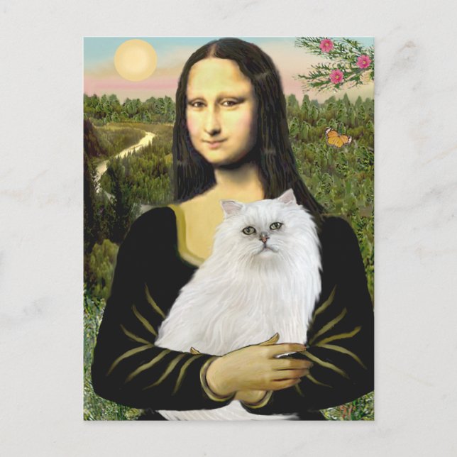 Postal Mona Lisa - Gato persa blanco 13 (Anverso)