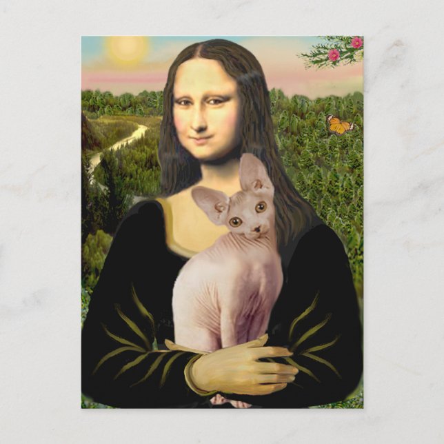 Postal Mona Lisa - gato Sphynx crema (Anverso)