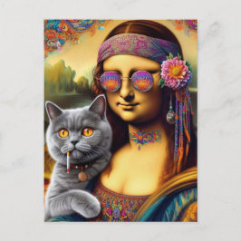 Postal Mona Lisa Hippie Smogrray Cat