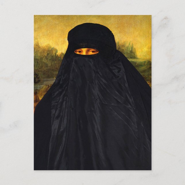 Postal Mona Lisa oculta detrás de Burqa (Anverso)
