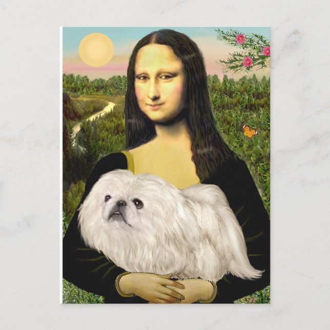 Postal Mona Lisa - Pequinés blanco (#4) (Anverso)