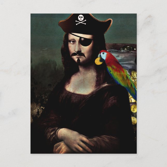Postal Mona Lisa pirata con parche en el ojo (Anverso)