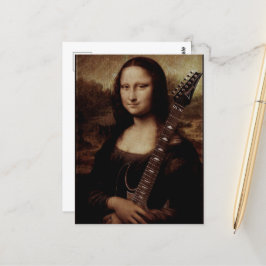 Postal Mona Lisa sosteniendo un amor a la guitarra (guita