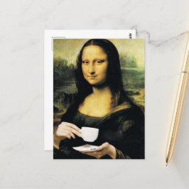 Postal Mona Lisa sosteniendo una taza de té Leonardo da V