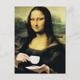 Postal Mona Lisa sosteniendo una taza de té Leonardo da V