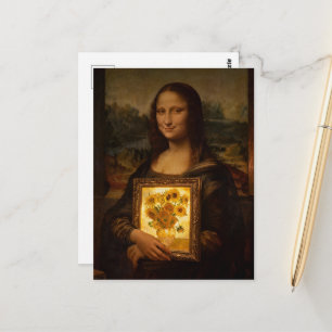 Postal Mona Lisa sostiene un Van Gogh
