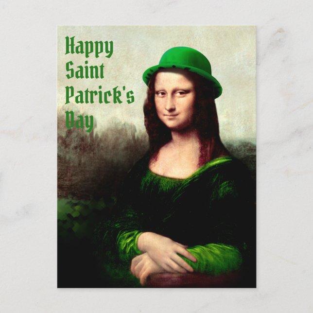 Postal Mona Lisa St. Patrick's Day Clover (Anverso)