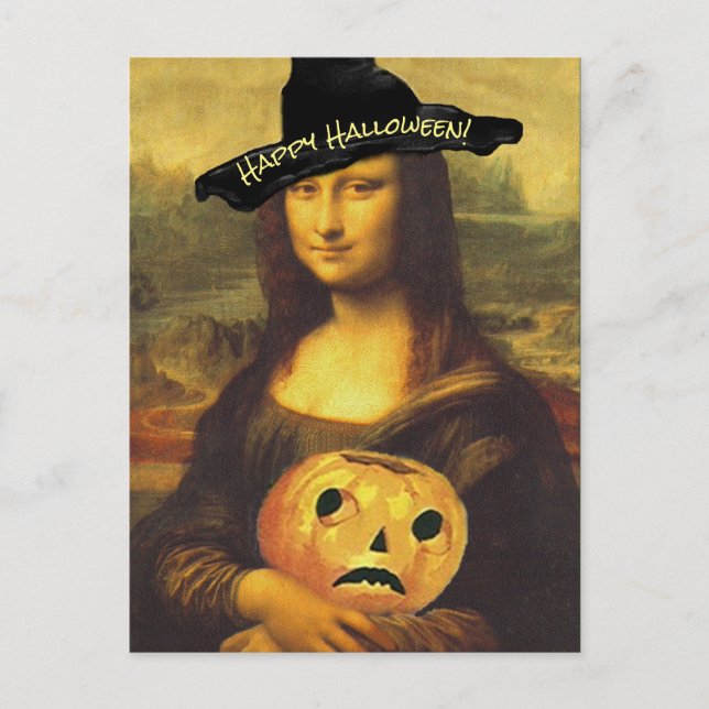 Postal Mona Lisa Witch Original Happy Halloween PC divert (Anverso)