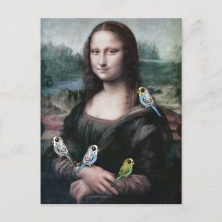 Postal Mona Lisa y Budgies