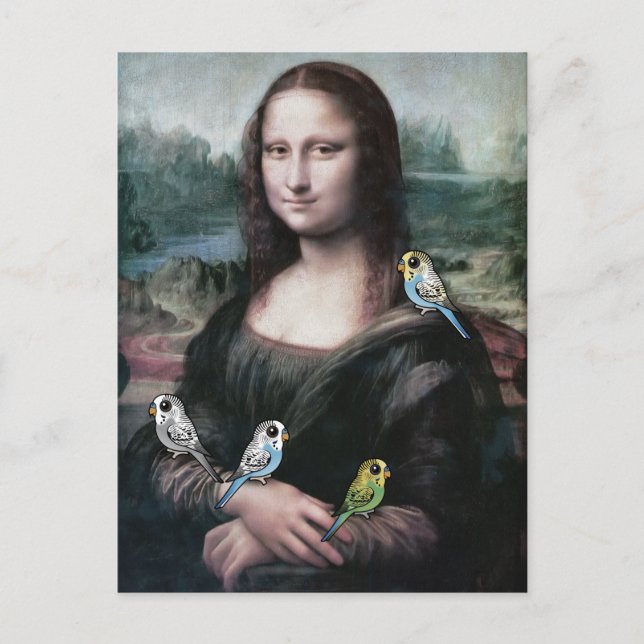 Postal Mona Lisa y Budgies (Anverso)