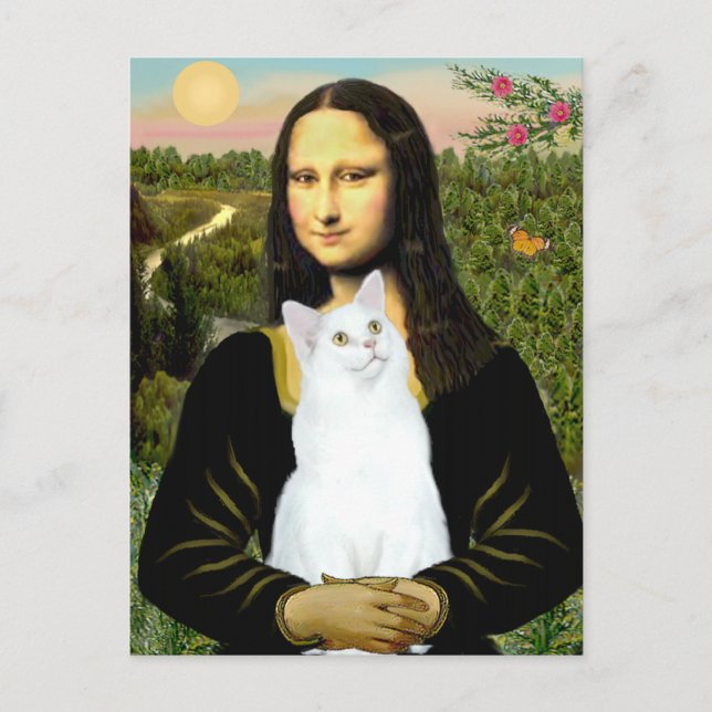Postal Mona Lisa y gato blanco (Anverso)