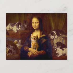 Postal Mona Lisa y su gato