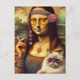Postal Mona Lisa y su gato himalayo fumando