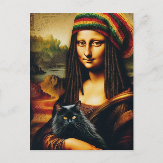 Postal Mona Lisa y su gato negro (Anverso)
