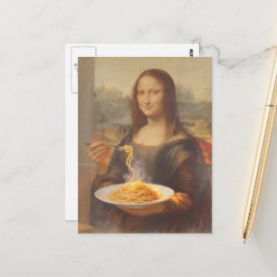 Postal Mona y su cena de espaguetis