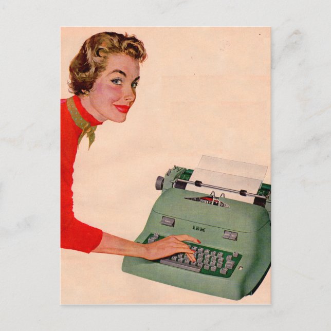 Postal Mona y su nueva máquina de escribir (Anverso)