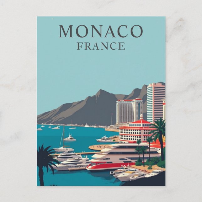 Postal Mónaco, Francia: Bote en el puerto deportivo (Anverso)