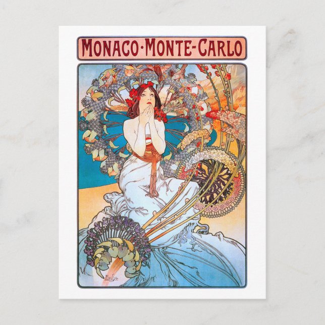 Postal Mónaco, Montecarlo, Mucha (Anverso)