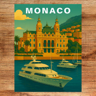 Postal Mónaco Puerto Mediterráneo Vintage y Yate