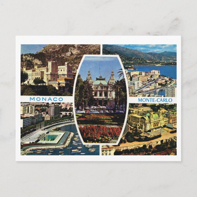 Postal Mónaco vintage, Montecarlo Multiview (Anverso)