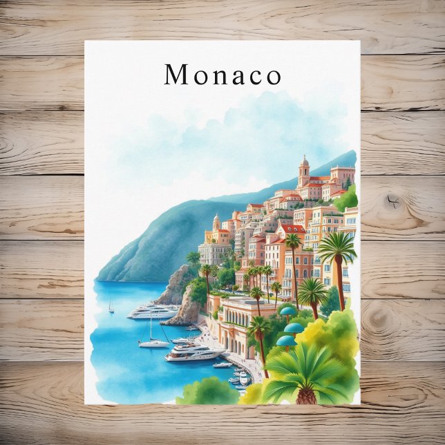 Postal Mónaco Watercolor Retro Travel Art (Monaco Watercolor Retro Travel Art Postcard
)