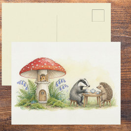 Postal Monada Fiesta del Té Bosque Encantado Acuarela en