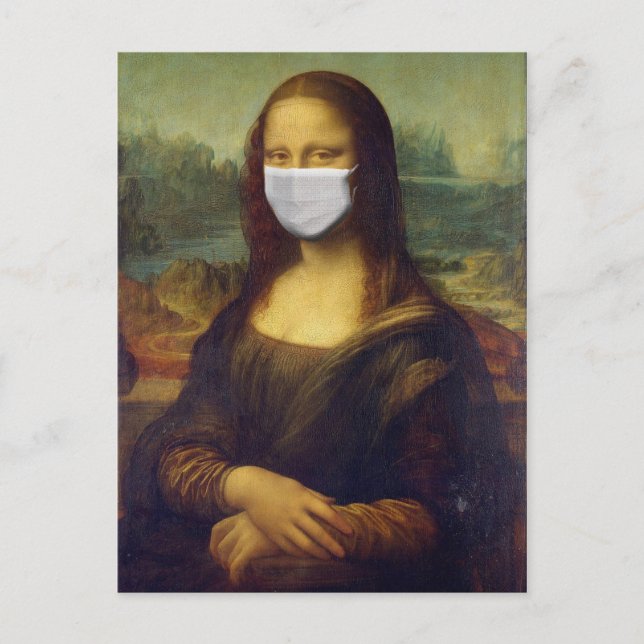 Postal Monalisa divertida lleva una máscara facial de cor (Anverso)