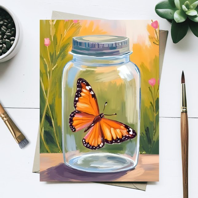 Postal Monarch Butterfly Jar Watercolor Painting (Subido por el creador)