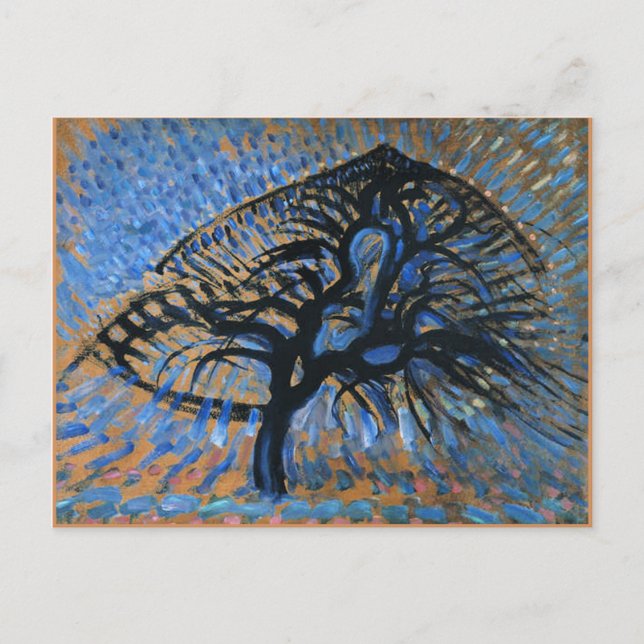 Postal Mondrian - Árbol de manzanas, versión puntillista, (Anverso)